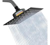 Katezon Pomme de douche filtrée, pomme de douche haute pression avec filtre pour eau dure, élimine le chlore et les substances nocives, pommeau de douche carré de 20,3 cm (noir mat)