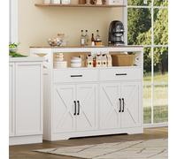 KatFash Buffet Moderne Blanc, 4 Portes et 2 Tiroirs, Style Campagne, 140x40x105 cm, Meuble de Rangement pour Salle à Manger