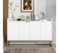 KatFash Buffet Moderne Blanc avec Base Dorée, 4 Portes, Étagères Réglables, 120 x 30 x 80 cm