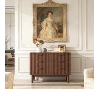 KatFash Commode 6 Tiroirs Style Scandinave, Bois D'ingénierie, Finition Chêne Naturel, 100 x 34 x 73 cm, Pieds Coniques