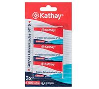 Kathay 86001100. Blister de 3 boîtes de 1000 unités d'agrafes galvanisées numéro 10, anti-rouille.