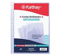 Kathay 86556200. Sachet de 20 pochettes perforées, A4, 11 trous, polypropylène standard