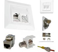 Kathrein ESN 300 Prise réseau encastré insert avec plaque centrale et châssis CAT 6a blanc pur (RAL 9010)