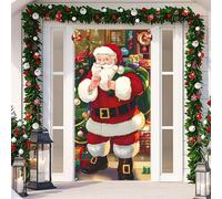 KATIMI Decoration Noel Porte Entree en Polyester, Couverture de Porte Noel avec Cloche, Decoration Porte Noel Exterieur de Père Noël, Deco Porte Noel pour à l'Intérieur à l'Extérieur