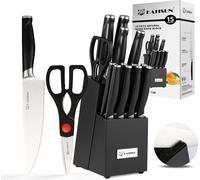 KATISUN Set de 15 couteaux Acier allemand 1.4028, manches polis, bloc de couteaux, couteaux de cuisine professionnels