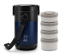 KATLKIU Thermos Alimentaire Chaud avec 4 Compartiments Séparés, Boîte Isotherme Repas 2.6L, Gamelle Isotherme pour Repas Chaud, TTravail, Étudiants, Travailleurs, Avec Couverts et Sac Isotherme(Bleu)