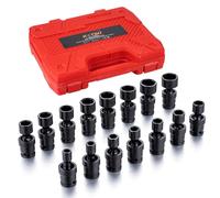 KATSU 15 Pièces Jeu de Douilles Pivotantes à Impact 3/8" Métrique 8-22mm 6 Points CR-MO Douilles Pivotantes Universelles pour Garage de Réparation Auto 420411
