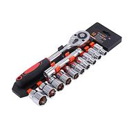 KATSU Jeu de douilles 1/2 Inch 12 pièces, entraînement métrique 10-24 mm avec liquet à dégagement rapide 24 dents et barre d'extension 5" acier au chrome vanadium de haute qualité