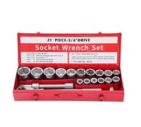 KATSU Jeu de Douilles 3/4" 21 Pièces, 19-50mm Métrique 6 Points Hex avec Clé à Cliquet 24 Dents Dans un Boîtier en Acier, Outil de Mécanicien Réparation Automatique (Budget)