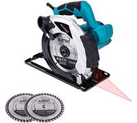 KATSU Scie circulaire 185mm 1600W avec Guide Laser et 2 Lames 24T + 40T, Coupe 65mm (90°), 45mm (45°) pour le Travail du Bois, le Métal Mou et la Coupe du Plastique