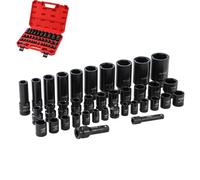 KATSU Tools Coffret douilles à chocs 37 pcs - 1/2″ et 3/8″, 6 pans, pouces & métriques 1/2″-1-1/4″ & 10-24 mm, barres rallonge, mallette