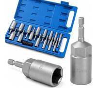 KATSU Tools Jeu de 16 Douilles Longues pour Écrous, Tailles Métriques 5.5-19mm, Queue Hexagonale 1/4", Magnétiques, pour Perceuse et Visseuse Électrique, 80mm de Longueur