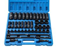 KATSU Tools Jeu de 43 douilles à chocs robustes, entraînement 1/2", acier allié au chrome vanadium, outil de mécanicien de garage automobile