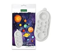 Katy Sue Moule en silicone en forme de planètes pour décoration de gâteaux et travaux manuels - Dimensions du moule : 174 x 76 x 7 mm - Planètes de 8 à 48 mm de diamètre