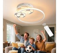 KAUCQI 34CM Plafonnier LED Chambre Enfant Réglable Lampe de Plafond | Football Lustre intensité avec télécommande, fonction veilleuse, 3000K-6000K Luminaire pour garçons, éclairage salon CRI≥80
