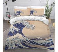 KAVITO Parure de Lit Kanagawa Housse de Couette 220x240 3D Microfibre avec 2 Taies d'oreiller 50x75 Vagues Japon Manga Parure de Lit Literie avec Fermeture Éclair pour 2 Personnes