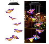 Kavolet Carillon éolien solaire d'extérieur à changement de couleur en forme de papillon - Guirlande lumineuse LED mobile à suspendre - Pour terrasse, balcon, fête, cour, fenêtre, jardin, décoration