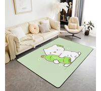 Kawaii Chat Blanc Tapis Salon Fille Dessin Animé Chat Tapis Mignon Chaton Tapis pour Enfants Intérieur et Extérieur Adolescent Vert Amour Modèle Bouteille Lavable Décor Tapis D'Appoint 100x150,Vert