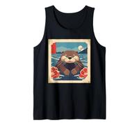 Kawaii Loutre natante avec Fleurs de Cerisier Art Japonais Débardeur