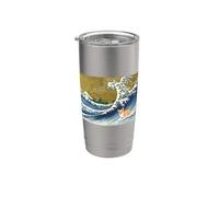 Kawaii Womens Moms Corgi on the Great Wave in Hokusai Style Gobelet isotherme en acier inoxydable double paroi