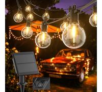 Kawaya Guirlande Lumineuse Solaire Extérieur 10M G40 Led Rechargeable 5 Modes d'Éclairage Guirlande Lumineuse Connectée Guinguette Ip65 Étanche Avec 15 + 2 Ampoules Blanc Chaud Pour Balcon, Terrasse