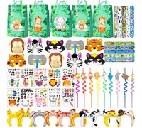 Kaxulvoblig Animaux de la Jungle Cadeau Anniversaire,Cadeaux de Fête des Animaux de la Jungle - Safari Sac Cadeau Slap Bracelets Masque Bracelets Slap Pailles etc