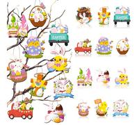 Kaxulvoblig Pendentifs en Bois de Pâques,37Pcs Décoration de Pâques avec Œufs de Pâques Lapins de Pâques Plus,Ornements Suspendus en Bois de Pâques pour Fête Décoration de Pâques