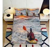 Kayak sur l’océan Housse de Matelas, Microfibre Toucher dou, Protection Anti-poussière, 3D Printed, Cadeau Pendaison de crémaillère, Entretien Facile, Usage Quotidien 180x200x25cm