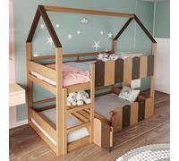 Kayan Lit superposé pour enfant 90 x 200 cm, avec design en forme de maison, avec garde-corps de sécurité surélevés, le lit supérieur dispose d'un sommier à lattes, avec échelle, sans matelas