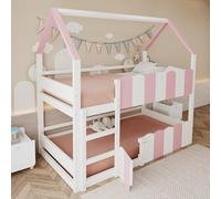 Kayan Lit superposé pour enfant 90 x 200 cm, avec design en forme de maison, avec garde-corps de sécurité surélevés, le lit supérieur dispose d'un sommier à lattes, avec échelle, sans matelas