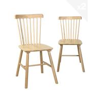 KAYELLES Lot de 2 Chaises à Barreaux Style Windsor Bistrot Vintage en Bois Massif d’Hévéa Mona Naturel