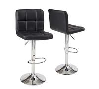 KAYELLES Lot de 2 chaises de Bar tabourets, siège Haut Dossier Simili Cuir matelassé et rembourré, Hauteur réglable, pivotant 360°, Repose-Pieds, Pied Chrome Sivan (Noir)