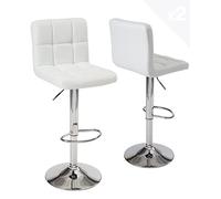 KAYELLES Lot de 2 chaises de Bar tabourets, siège Haut Dossier Simili Cuir matelassé et rembourré, Hauteur réglable, pivotant 360°, Repose-Pieds, Pied Chrome Sivan (Blanc)