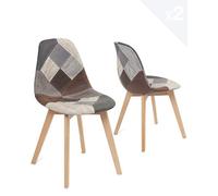 KAYELLES Lot de 2 chaises Patchwork Multicolore scandinaves rembourrées Salon Salle à Manger, Pieds Bois de hêtre Clair NADA (Gris-Bleu)