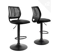 KAYELLES Lot de 2 tabourets chaises de Bar, siège avec Dossier Souple et Assise Simili Cuir rembourré, pivotant 360°, Repose-Pieds, Hauteur réglable, Pied Noir SAWA (Noir intégral)