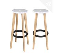 KAYELLES Lot de 2 Tabourets de Bar Design scandinave sans Dossier, siège Rond, Hauteur 76 cm, Pieds en Bois de hêtre Naturel KIBI (Blanc)