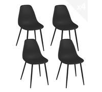 KAYELLES Lot de 4 chaises de Cuisine Noires Design Contemporain, siège Plastique Souple, Pieds métal Nova (Noir)