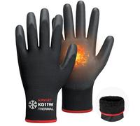 KAYGO gants de travail pu enduit d'hiver - 12 paires, doublure en laine chaude, bonne adhérence, KG11W, pour hommes femmes, pour le travail par temps froid entrepôt congélateur (Noir, S, taille 7)