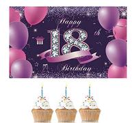 KAYLRE Banderole Joyeux Anniversaire en Noir Violet, Toile de Fond pour Fille 18 Ans, Garçon, Maison, Mur Extérieur, Fête, Appartement