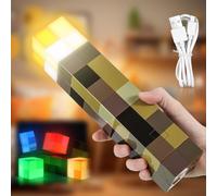 Kayuneed Lampe murale Miner Craft - 28 cm - 4 couleurs Miner Game Lampe torche - lampion de nuit rechargeable par USB - Lanterne de chevet pour enfants - Cadeau pour chambre et décoration de fête