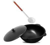 Kazan 16 L NAMANGAN bouilloire de camping en fonte plate avec couvercle, WOK, louche, cuisson BBQ en plein air