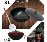 Kazan 8L NAMANGAN bouilloire ronde de camping avec couvercle - WOK, théière, écumoire, BBQ, cuisine asiatique