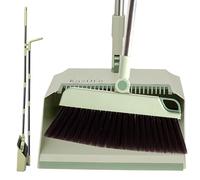 KazOfe Ensemble pelle à poussière et balayette à long manche avec dents de peigne, brosse de balayage rotative à 180 degrés, idéal pour l'intérieur et l'extérieur, la cuisine, le bureau et le