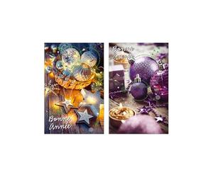 KBC Carte De Voeux - 5 Cartes Bonne Année Boules de Noël Décor Pailleté et Brillant