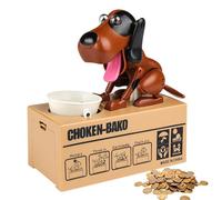 KBIBCK Hungriger Dog Tirelire chiot tirelire pour chien en forme de pièce de monnaie à mâcher Cadeau d'anniversaire pour enfants Marron et noir