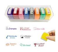KBIBCK Lot de 8 Tampon Encreur Enseignant Français, Tampon Encreur pour Enfant, Tampons Auto Encreur Tampons Enseignant Maternelle Cadeau pour Professeur TamponEcole avec Boîte pour Encourager Élèves