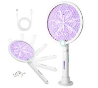 KBIBCK Raquette Electrique Insectes, USB Rechargeable Raquette Moustique Electrique, 3 en 1 Raquettes Anti Moustique Pliable avec 3 Couches Protection, Fixation Murale et sur Pied, Intérieur Extérieur