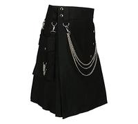 KBOPLEMQ Kilt pour homme Moyen-âge Écossais Kilt à carreaux Robe Steampunk Vêtement pour homme Uni Tartan Kilt utilitaire Vintage Gothique Cargo Plisé Kendo Jupes, Noir , M