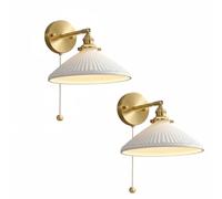 KBUUKYYXouy Applique murale plissée en céramique, bras réglable en laiton, lampe de chevet, abat-jour à volants, luminaire mural à intensité variable for chambre à coucher et salon (1 paquet)(2-pack)