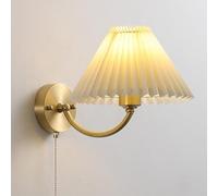 KBUUKYYXouy Applique murale vintage en tissu avec base ronde en cuivre de 24 cm de diamètre, applique E27, étude de lumière câblée, luminaire monté sur la lecture de chevet, interrupteur à tirette